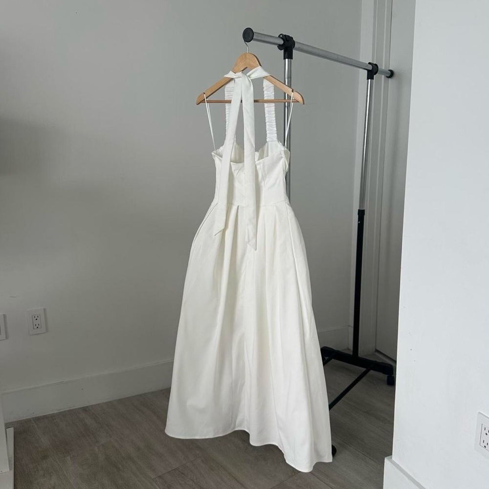 Meshki White Pleated Halter Midi Dress - Picture 7 of 9